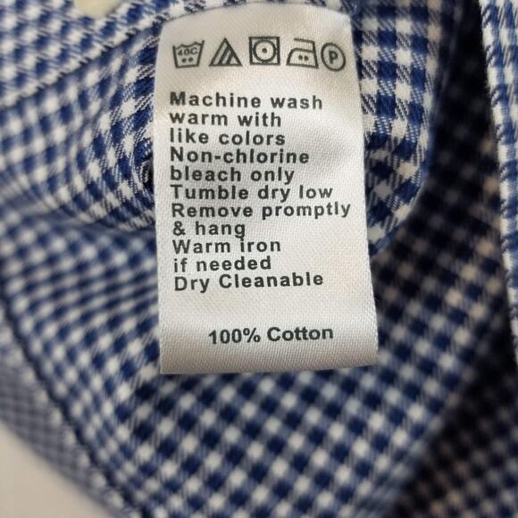 Paul Fredrick Shirt Mens 17x33 Blue White Check Tailored Fit Non Iron Cotton - Picture 7 of 10